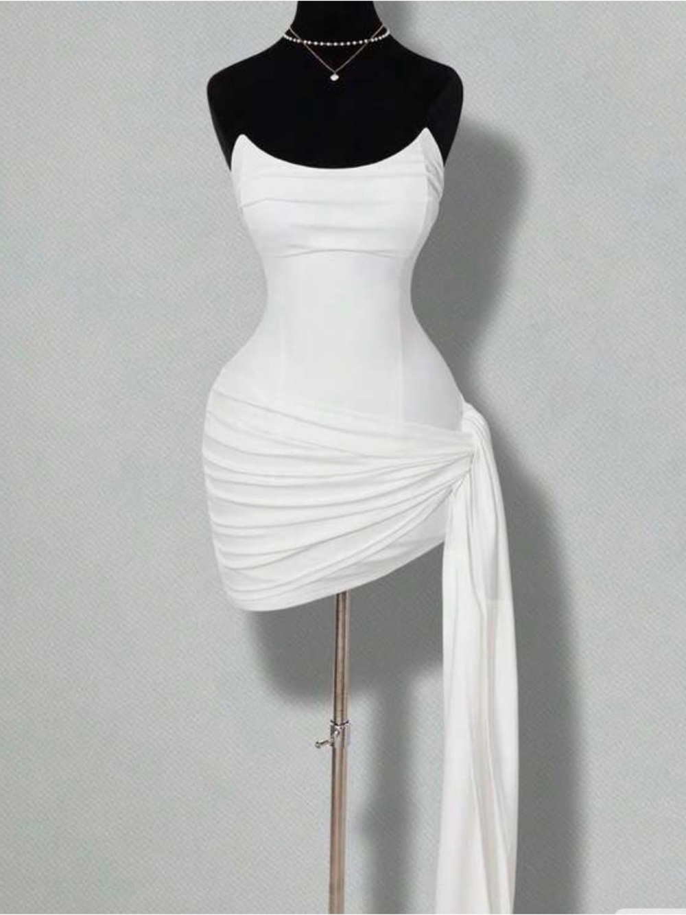 Elegant White Draped Asymmetric Mini Dress NWOT